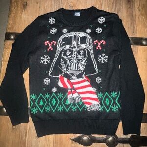 Star Wars Sweater Womens Size L Black Ugly Christmas Darth Vader Knit